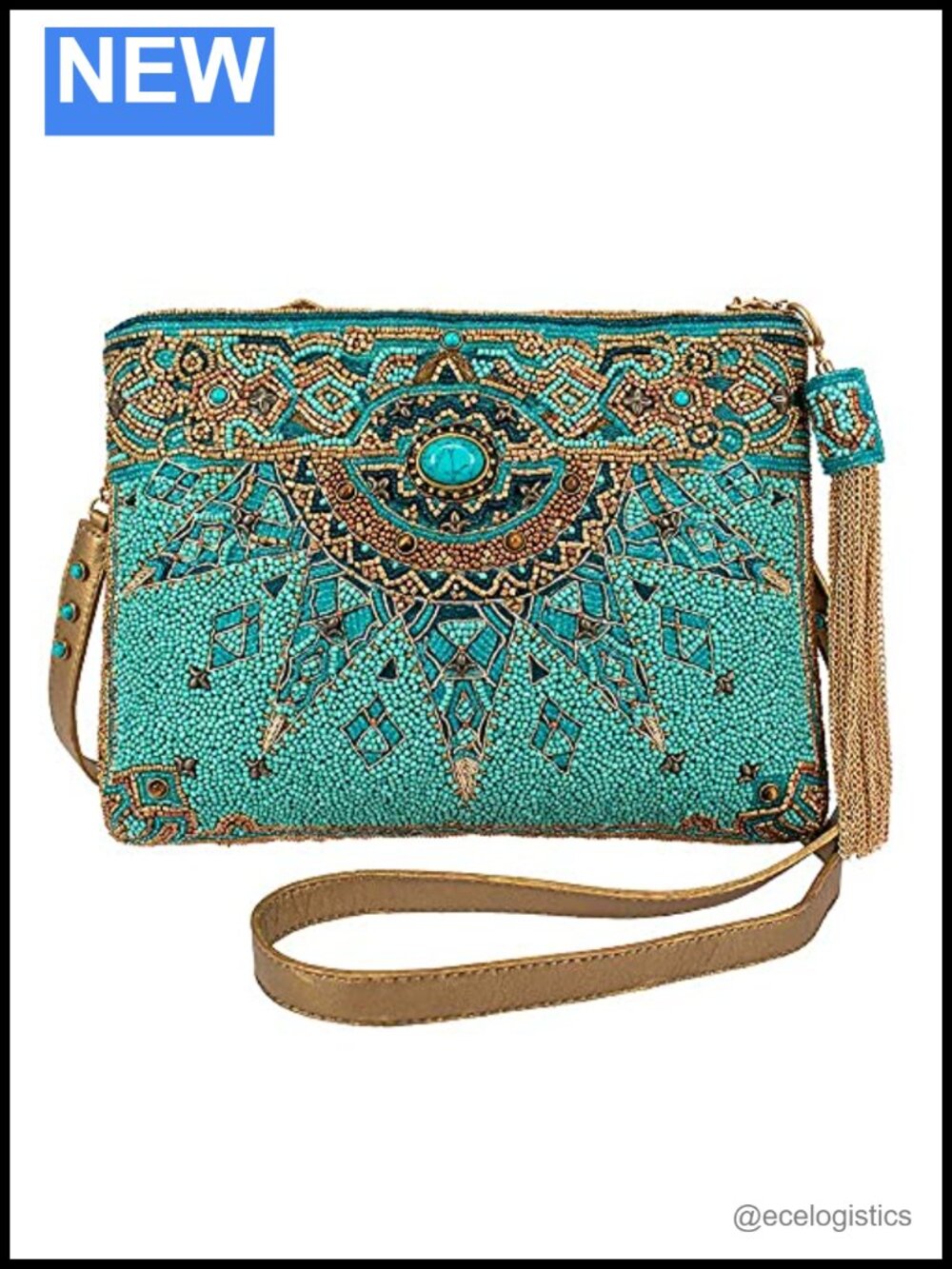 Beaded Crossbody Handbag Clutch with Chain Strap Genuine Leather